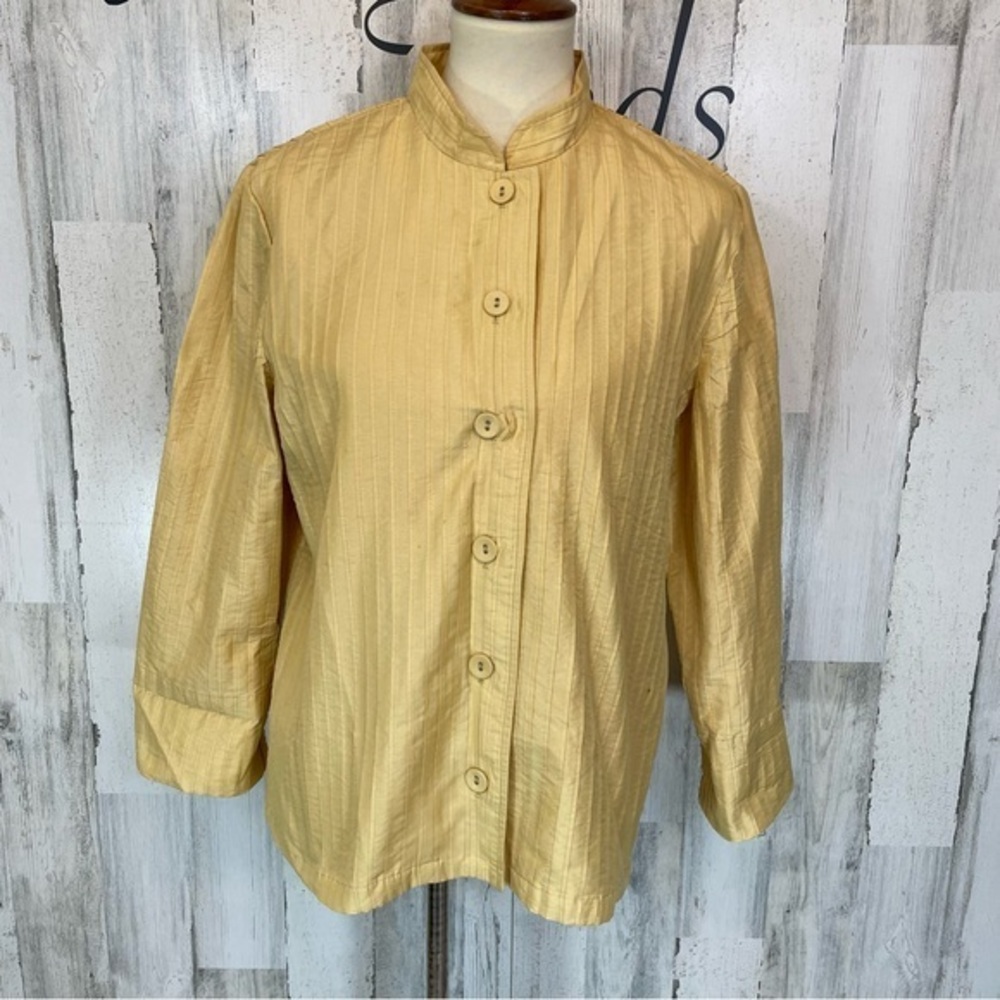 Chico’s‎ Women’s Yellow Gold Stripe Long Sleeve Button Up Jacket Shacket Size 2